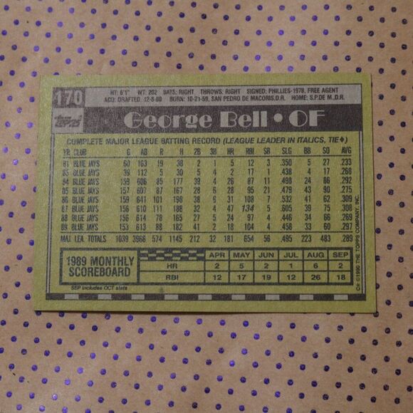 George Bell #170 Baseball Card - Picture 2 of 2
